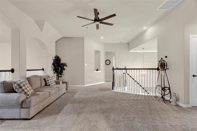 22734 Newcourt Place St, Tomball, TX 77375 - living room with carpet floors, ceiling fan, baseboards, and recessed lighting