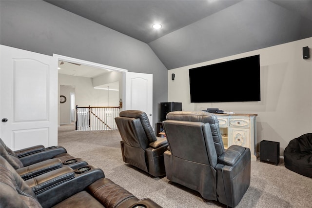 22734 Newcourt Place St, Tomball, TX 77375 - carpeted cinema room featuring lofted ceiling and recessed lighting