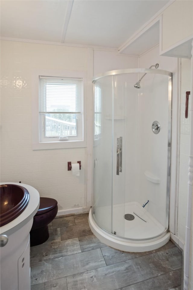 927 W Verdie Dr, Crystal Beach, TX 77650 - bathroom with a stall shower, vanity, and toilet
