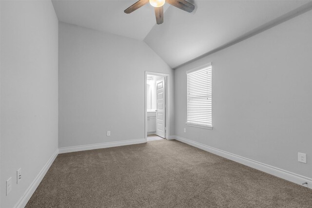 126 Capriccio Ln, Montgomery, TX 77316 - carpeted spare room featuring ceiling fan, vaulted ceiling, and baseboards
