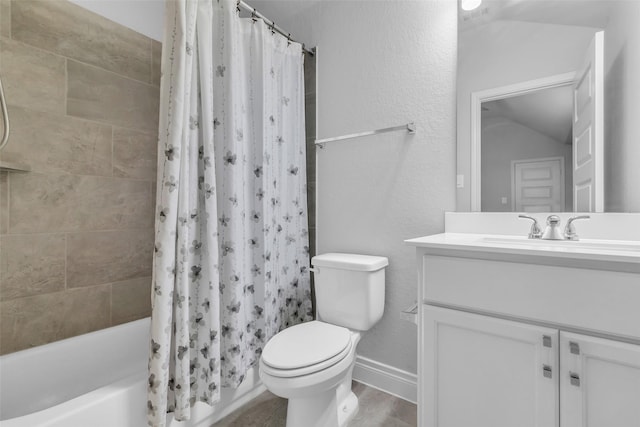 126 Capriccio Ln, Montgomery, TX 77316 - full bath with vanity, toilet, shower / bathtub combination with curtain, and a textured wall