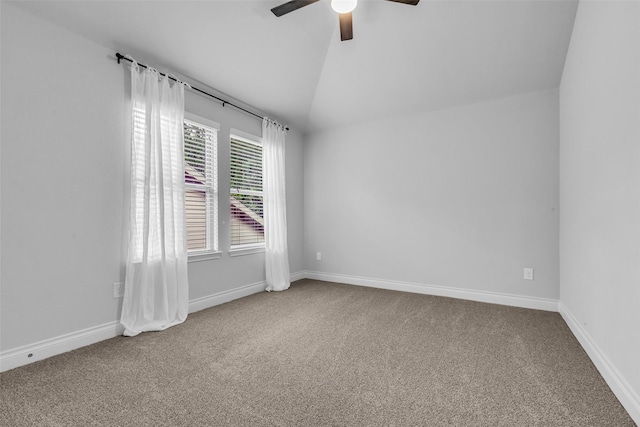 126 Capriccio Ln, Montgomery, TX 77316 - carpeted empty room featuring ceiling fan, lofted ceiling, and baseboards