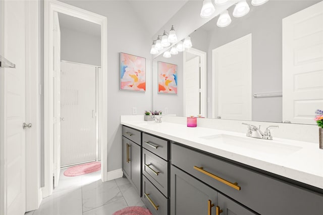 19236 Yellow Chestnut Ln, New Caney, TX 77357 - bathroom featuring marble look tiles, vanity, and baseboards