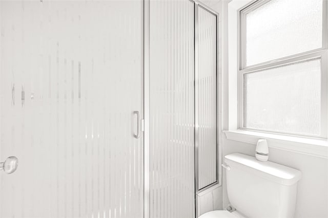 19236 Yellow Chestnut Ln, New Caney, TX 77357 - bathroom featuring toilet, a stall shower, and healthy amount of natural light