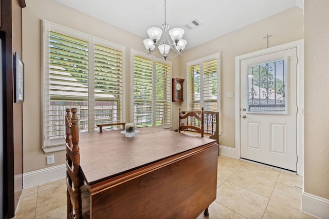 14418 Brushy Arbor Ln, Humble, TX 77396 - dining room featuring a chandelier, baseboards, and light tile patterned flooring