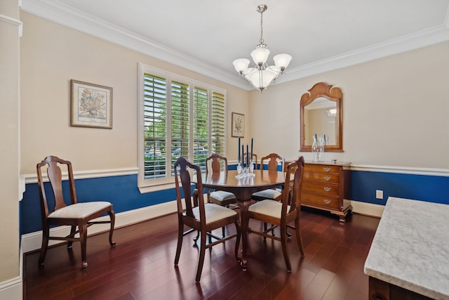 14418 Brushy Arbor Ln, Humble, TX 77396 - dining area featuring a chandelier, ornamental molding, dark wood finished floors, and baseboards