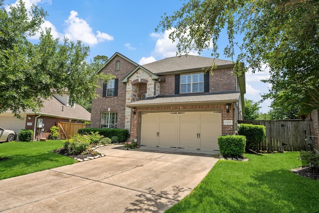 14418 Brushy Arbor Ln, Humble, TX 77396 - traditional-style home featuring brick siding, an attached garage, and concrete driveway