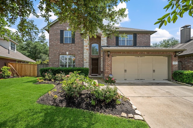 14418 Brushy Arbor Ln, Humble, TX 77396 - traditional-style home with brick siding, concrete driveway, and an attached garage