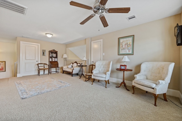 14418 Brushy Arbor Ln, Humble, TX 77396 - sitting room featuring carpet floors, ceiling fan, and baseboards