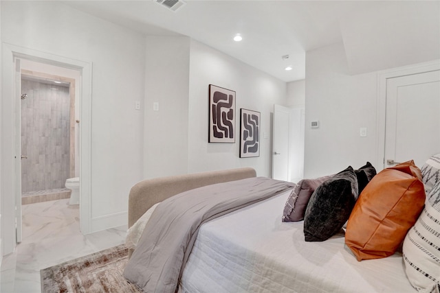 5439 Darling St, Houston, TX 77007 - bedroom featuring marble finish flooring, recessed lighting, and ensuite bathroom