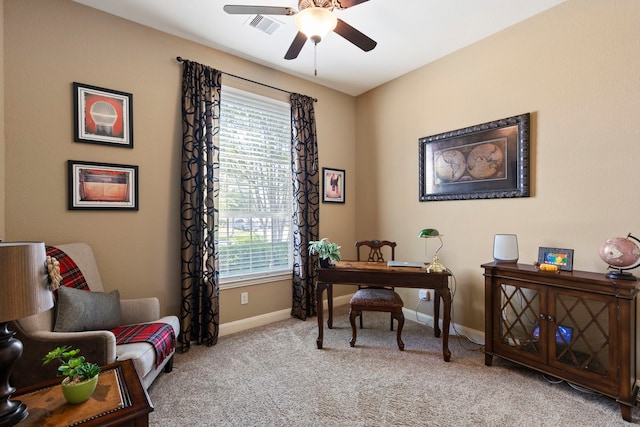 24119 Blue Crest Dr, Porter, TX 77365 - office area with baseboards, carpet floors, healthy amount of natural light, and a ceiling fan