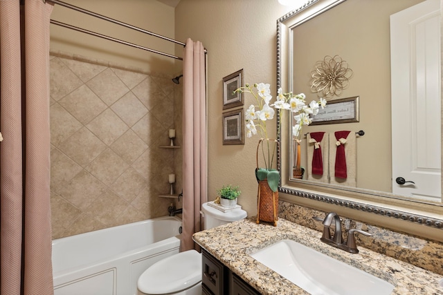 24119 Blue Crest Dr, Porter, TX 77365 - full bathroom with vanity, shower / bathtub combination with curtain, and toilet