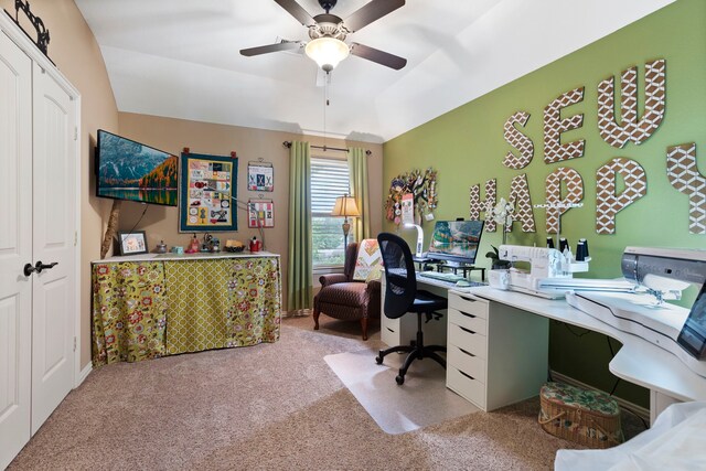 24119 Blue Crest Dr, Porter, TX 77365 - carpeted office space with lofted ceiling and a ceiling fan
