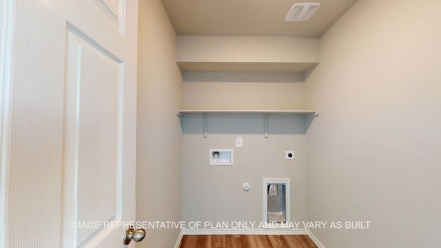 12512 Tarres Ct, Lorena, TX 76655 - washroom with hookup for a washing machine, hookup for a gas dryer, hookup for an electric dryer, wood finished floors, and baseboards