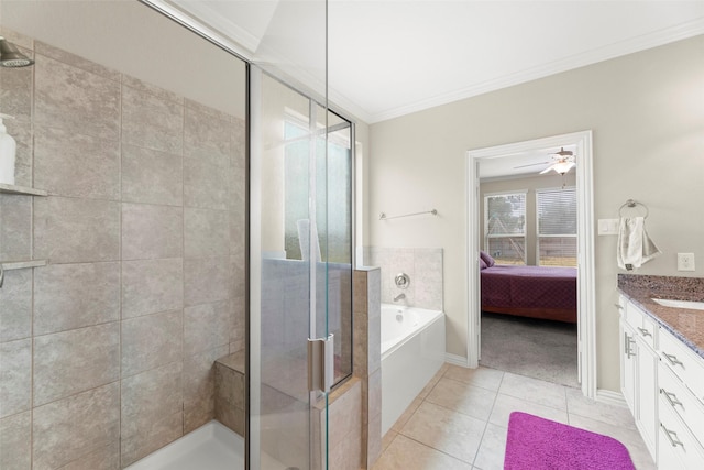 20511 Noble Ranch Ct, Richmond, TX 77407 - full bath with a shower stall, crown molding, vanity, ensuite bath, and a garden tub