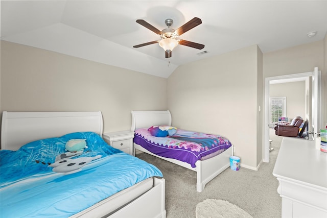 20511 Noble Ranch Ct, Richmond, TX 77407 - carpeted bedroom with baseboards, ceiling fan, and lofted ceiling