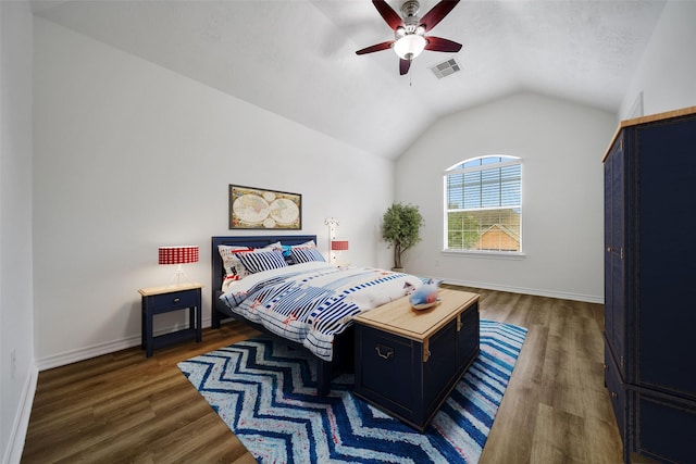 714 Stubbs Bend Dr, Rosenberg, TX 77469 - bedroom featuring vaulted ceiling, wood finished floors, baseboards, and a ceiling fan