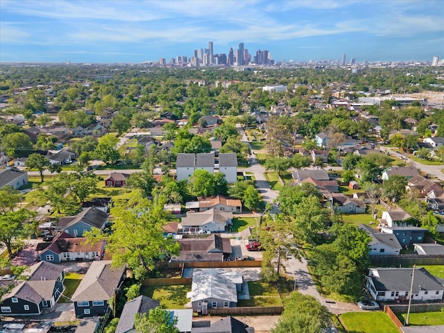 4502 Hain St, Houston, TX 77009 - aerial overview of property's location featuring nearby suburban area and skyline