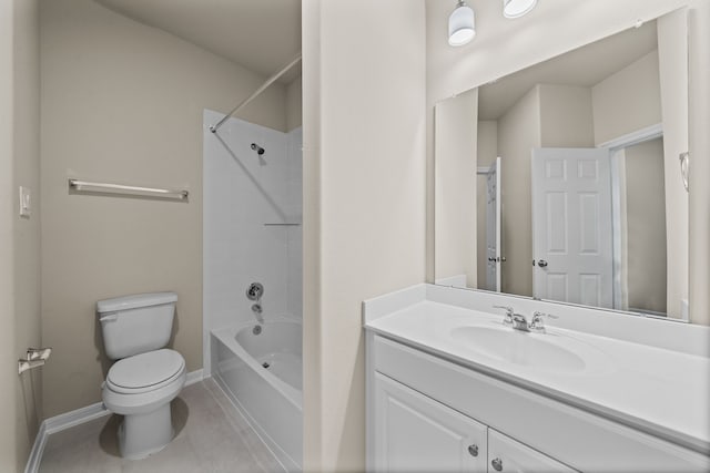 27506 Beachside Arbor Dr, Katy, TX 77493 - full bath with toilet, vanity, baseboards, shower / bath combination, and tile patterned floors