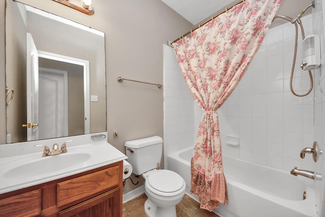 2202 Donrel Way, Houston, TX 77067 - full bathroom featuring shower / bath combo with shower curtain, vanity, toilet, and tile patterned flooring