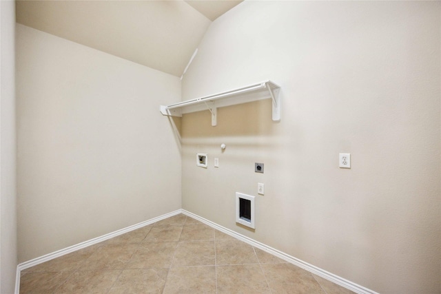 10910 Brighton Gardens Dr, Richmond, TX 77406 - laundry room with hookup for a gas dryer, electric dryer hookup, hookup for a washing machine, baseboards, and light tile patterned floors