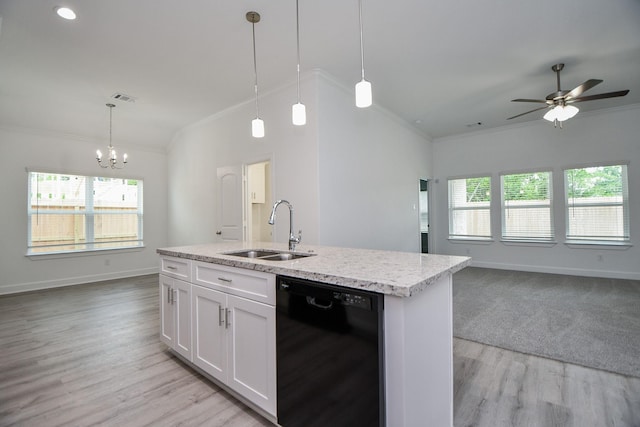 6607 Apollo, Houston, TX 77091 - kitchen featuring dishwasher, open floor plan, a sink, ornamental molding, and healthy amount of natural light