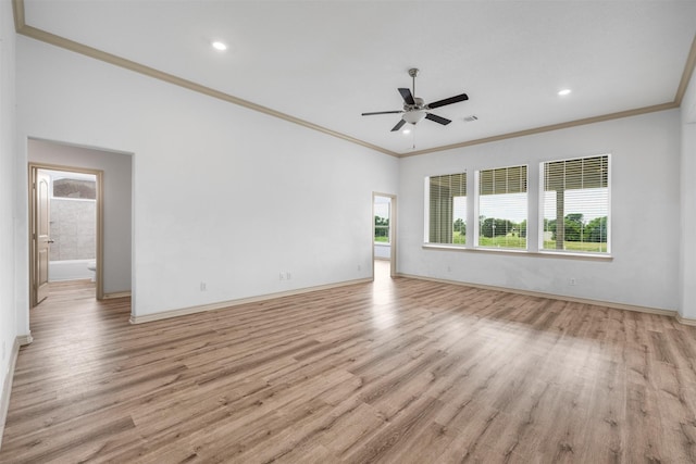 305-335 Omalley Rd, Brenham, TX 77833 - spare room with ceiling fan, crown molding, light wood-style floors, baseboards, and recessed lighting
