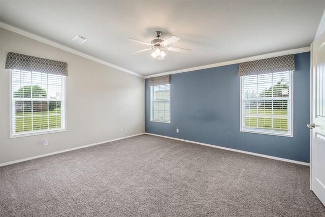 305-335 Omalley Rd, Brenham, TX 77833 - carpeted spare room with a ceiling fan, ornamental molding, baseboards, and vaulted ceiling