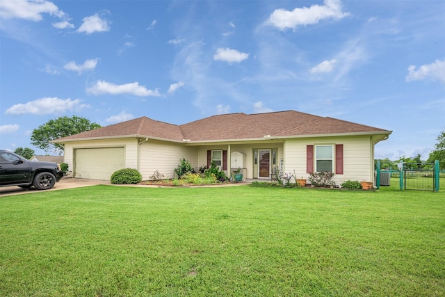 305-335 Omalley Rd, Brenham, TX 77833 - single story home with a garage, central AC, a gate, driveway, and roof with shingles