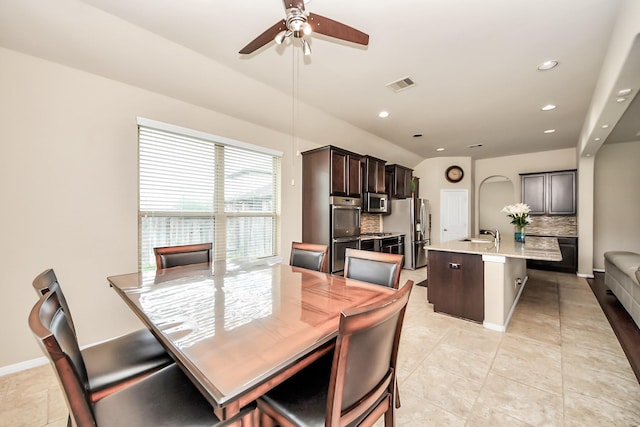 13906 Mowbray Ct, Richmond, TX 77407 - dining space featuring a ceiling fan, recessed lighting, and light tile patterned flooring