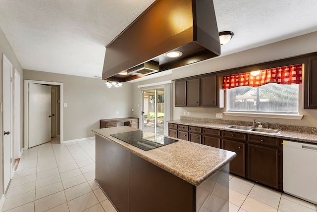 4807 Wind Chimes Dr, Houston, TX 77066 - kitchen featuring dishwasher, a sink, black electric stovetop, light tile patterned flooring, and a textured ceiling