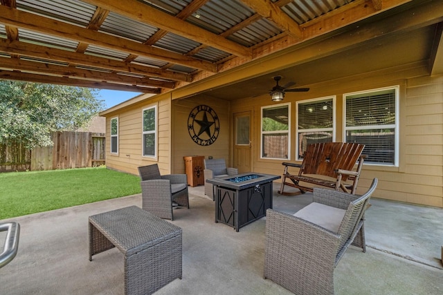 28987 Birch Green Way, Spring, TX 77386 - view of patio / terrace with an outdoor fire pit and ceiling fan