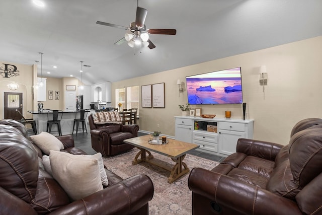 28987 Birch Green Way, Spring, TX 77386 - living room with ceiling fan, vaulted ceiling, and baseboards