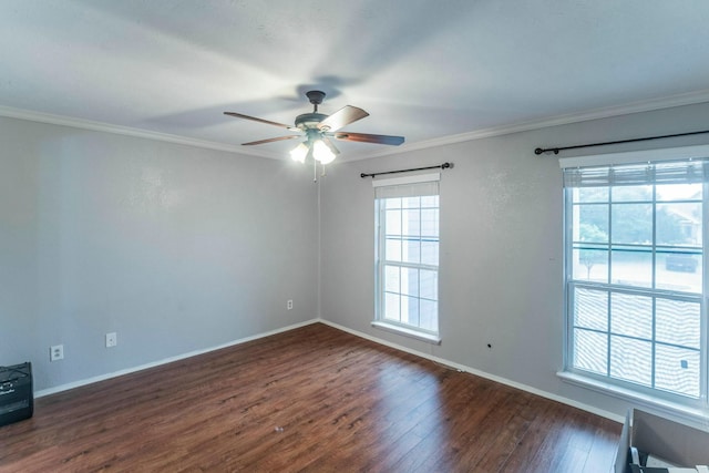 2304 Keel Ct, Willis, TX 77318 - unfurnished room featuring a ceiling fan, dark wood finished floors, baseboards, and crown molding