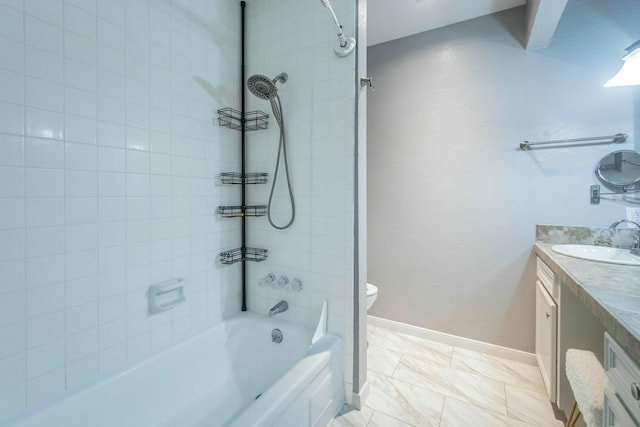 2304 Keel Ct, Willis, TX 77318 - bathroom featuring vanity, washtub / shower combination, toilet, and baseboards