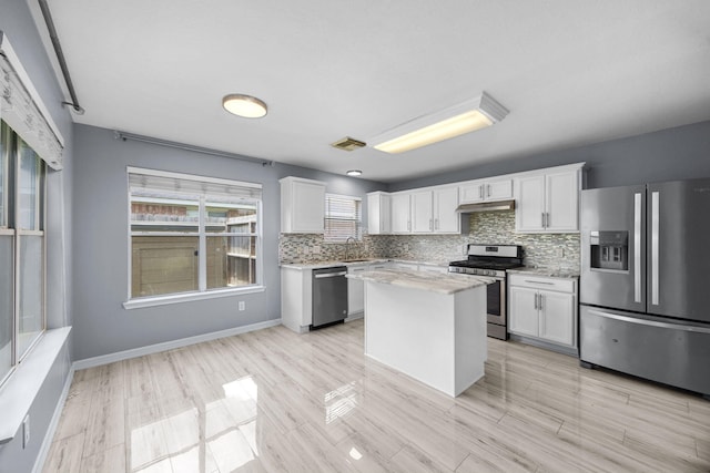 612 Hartman Dr, Baytown, TX 77521 - kitchen featuring appliances with stainless steel finishes, white cabinetry, and backsplash
