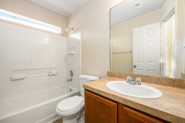 6352 Austinville Dr, Katy, TX 77449 - bathroom featuring toilet, vanity, and shower / washtub combination