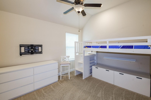 2800 Spencer Ct, Pearland, TX 77089 - bedroom with light colored carpet, lofted ceiling, and ceiling fan