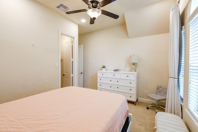 2800 Spencer Ct, Pearland, TX 77089 - bedroom with light colored carpet, baseboards, recessed lighting, and ceiling fan