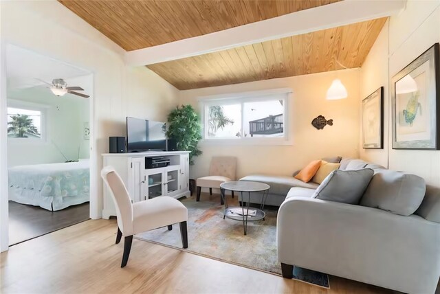 22201 Matagorda Dr, Galveston, TX 77554 - living room with wood ceiling, wood finished floors, and ceiling fan