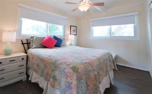 22201 Matagorda Dr, Galveston, TX 77554 - bedroom with wood finished floors, baseboards, and ceiling fan