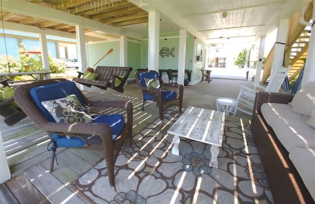 22201 Matagorda Dr, Galveston, TX 77554 - deck featuring an outdoor living space