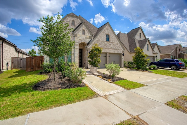 18415 Circle Bar Ranch Ct, Cypress, TX 77433 - french provincial home with a gate, stone siding, driveway, and an attached garage