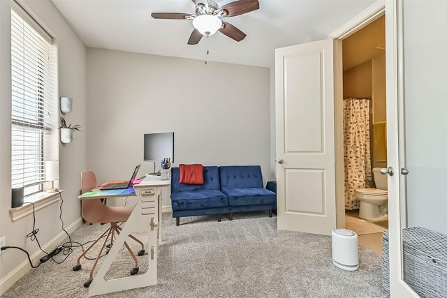 2425 Polk St, Houston, TX 77003 - carpeted office space with a ceiling fan and baseboards