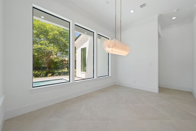 91 Lake Sterling Gate Dr, Spring, TX 77379 - unfurnished dining area featuring crown molding, recessed lighting, tile patterned floors, and baseboards
