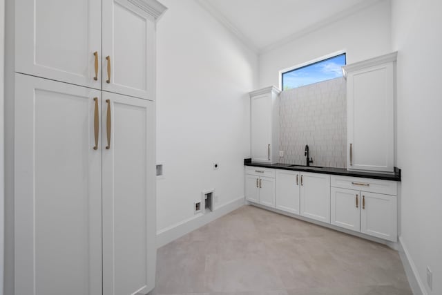 91 Lake Sterling Gate Dr, Spring, TX 77379 - bathroom featuring vanity, crown molding, decorative backsplash, and baseboards