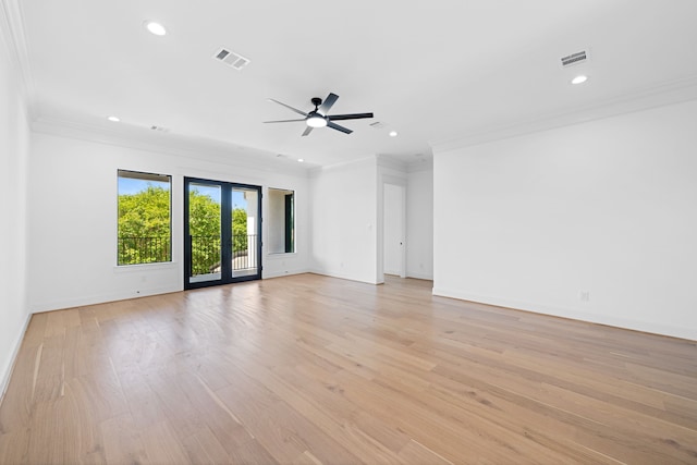91 Lake Sterling Gate Dr, Spring, TX 77379 - spare room featuring crown molding, recessed lighting, baseboards, a ceiling fan, and light wood-style floors