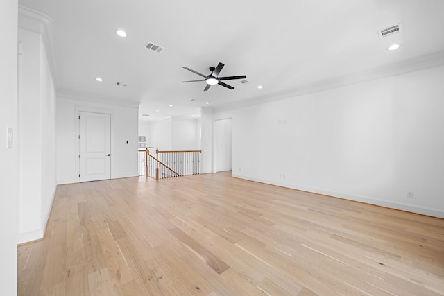 91 Lake Sterling Gate Dr, Spring, TX 77379 - empty room featuring ornamental molding, light wood-style flooring, recessed lighting, a ceiling fan, and baseboards