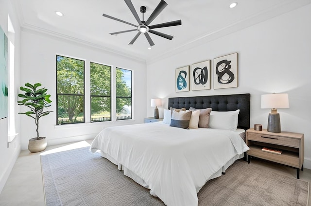 91 Lake Sterling Gate Dr, Spring, TX 77379 - bedroom featuring ornamental molding, baseboards, recessed lighting, and a ceiling fan
