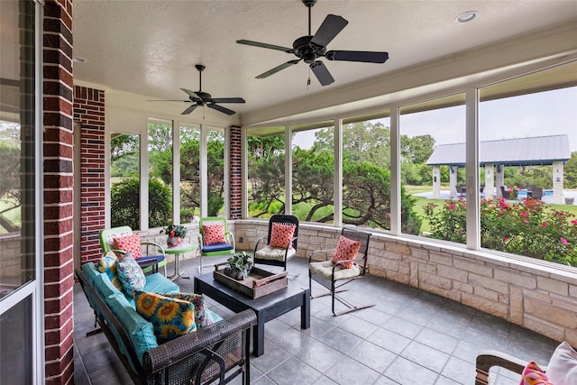 17265 Fm 2154, College Station, TX 77845 - sunroom / solarium featuring outdoor lounge area, a ceiling fan, and healthy amount of natural light